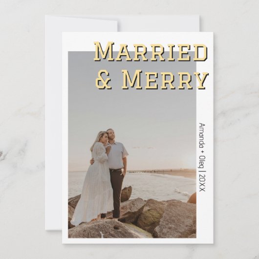 Decorative Married and Merry Modern Soft Gold Text シーズンカード (正面)