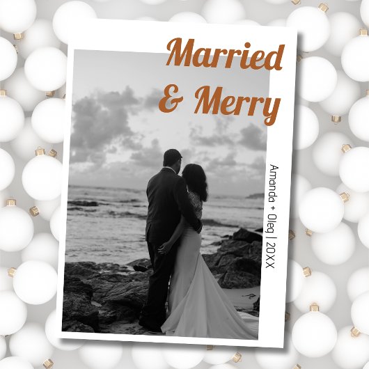 Decorative Married & Merry Modern Gingerbread Text シーズンカード
