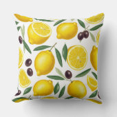 Decorative Mediterranean Lemon and Olive Pattern  クッション (正面)