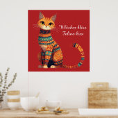 Decorative Ornamental Cat with Flowers Boho Art ポスター (キッチン)