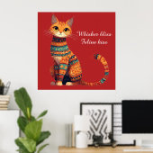 Decorative Ornamental Cat with Flowers Boho Art ポスター (ホームオフィス)