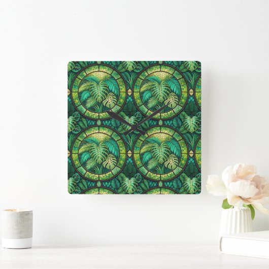 Decorative panel with a lush green tropical  スクエア壁時計 (ホーム)