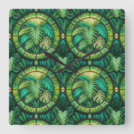 Decorative panel with a lush green tropical  スクエア壁時計