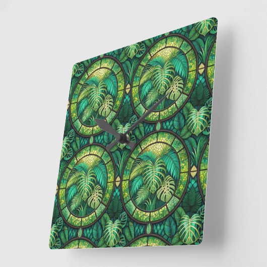 Decorative panel with a lush green tropical  スクエア壁時計 (傾斜)