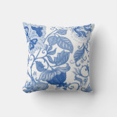 Decorative pillow with blue floral & leaf pattern クッション (正面)