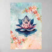 Decorative Pink Green Purity Lotus ポスター (正面)