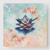 Decorative Purity Pink Lotus スクエア壁時計 (正面)