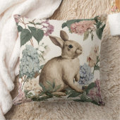 Decorative Rabbit Hydrangea Flowers Throw Pillow クッション (ブランケット)