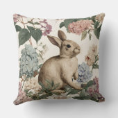 Decorative Rabbit Hydrangea Flowers Throw Pillow クッション (裏面)