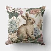 Decorative Rabbit Hydrangea Flowers Throw Pillow クッション (正面)