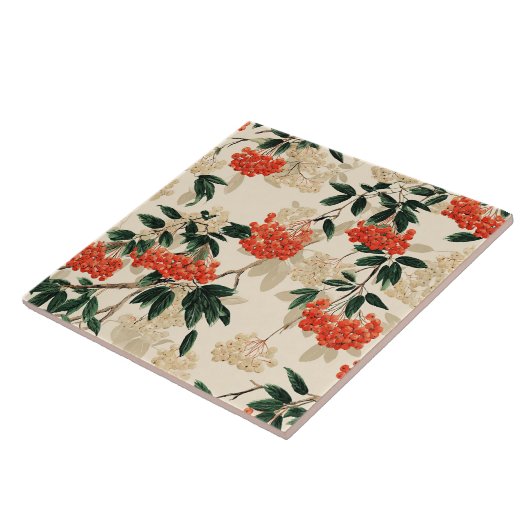 Decorative red and white berries design タイル (側面)