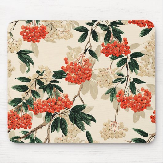 Decorative Red and White Berry Pattern マウスパッド (正面)