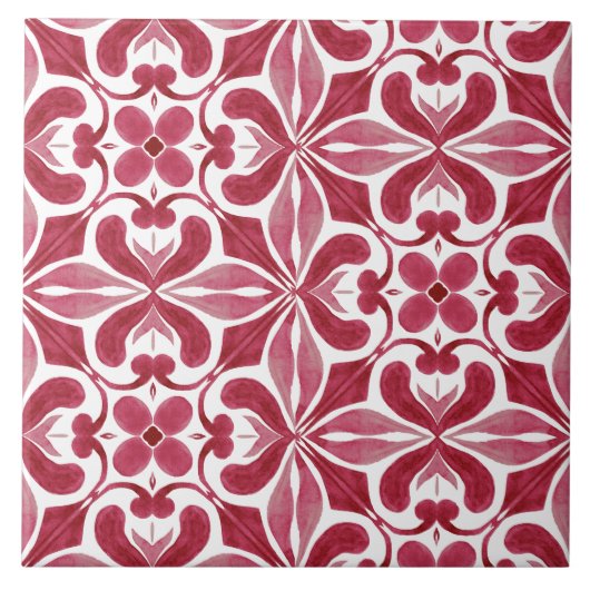 Decorative Red Azulejo Tile Patchwork Pattern タイル (正面)