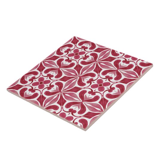 Decorative Red Azulejo Tile Patchwork Pattern タイル (側面)