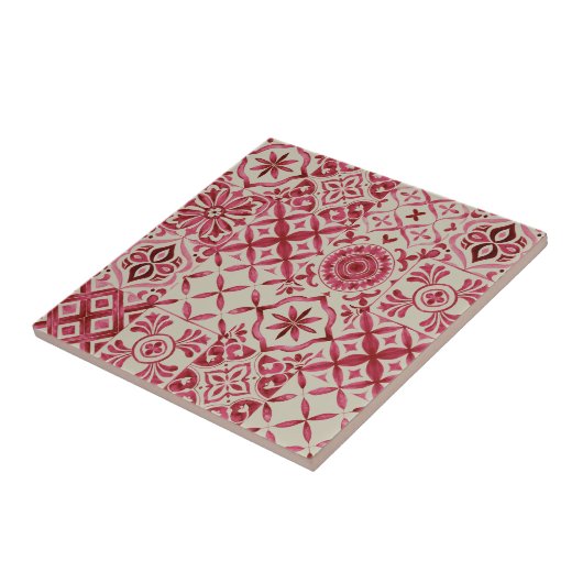 Decorative Red Azulejo Tile Patchwork Pattern タイル (側面)