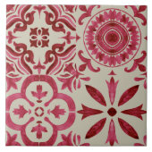Decorative Red Azulejo Tile Patchwork Pattern タイル (正面)