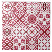 Decorative Red Azulejo Tile Patchwork Pattern タイル (正面)
