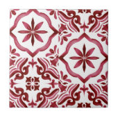 Decorative Red Azulejo Tile Patchwork Pattern タイル (正面)