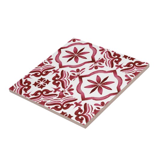 Decorative Red Azulejo Tile Patchwork Pattern タイル (側面)