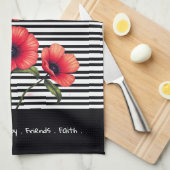 Decorative Red Floral キッチンタオル (四つ折り)