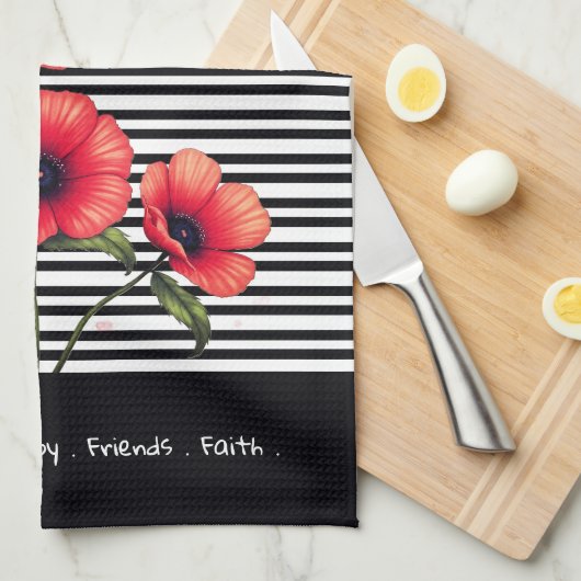 Decorative Red Floral キッチンタオル (四つ折り)