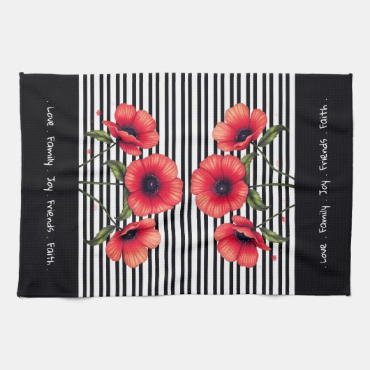 Decorative Red Floral キッチンタオル (横)