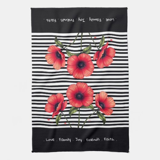 Decorative Red Floral キッチンタオル (縦)