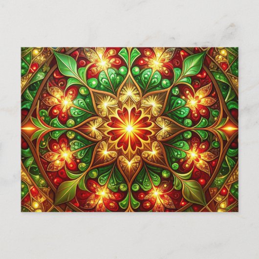 Decorative Red Green Christmas Holiday Postcard ポストカード (正面)