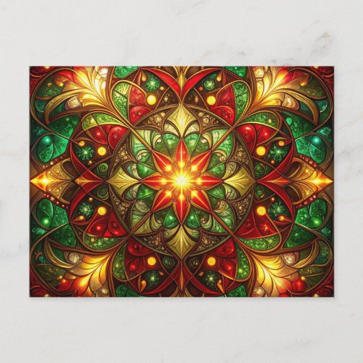 Decorative Red Green Christmas Holiday Postcard ポストカード (正面)