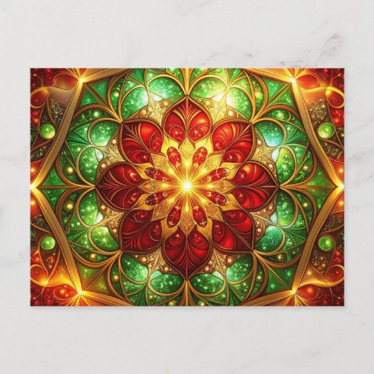 Decorative Red Green Christmas Holiday Postcard ポストカード (正面)