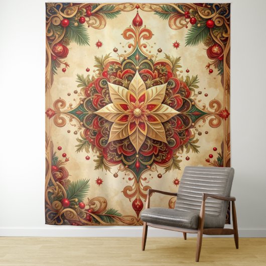 Decorative Red Green Holiday Backdrop タペストリー (インサイチュ)