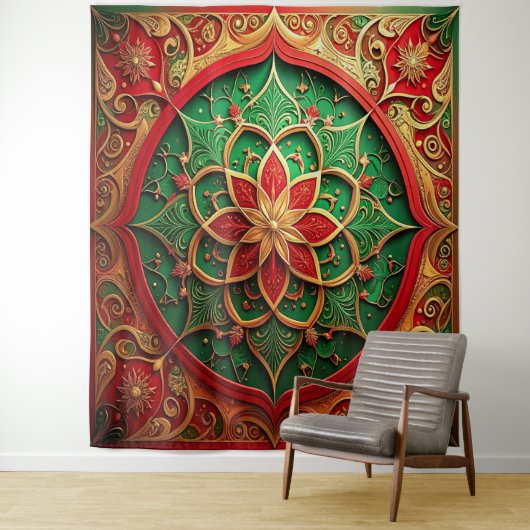 Decorative Red Green Holiday Backdrop タペストリー (インサイチュ)