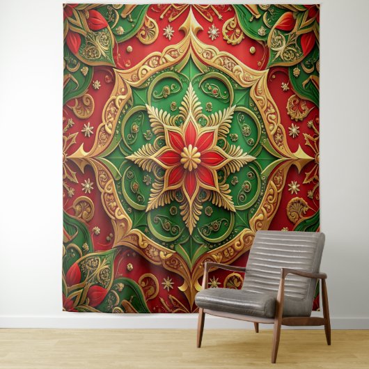 Decorative Red Green Holiday Backdrop タペストリー (インサイチュ)