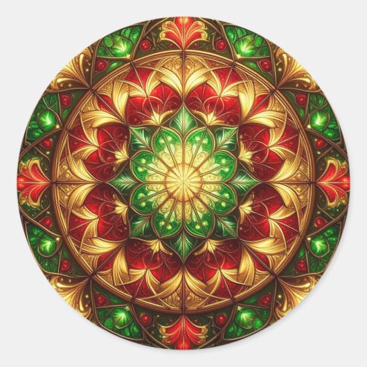 Decorative Red Green Holiday Sticker ラウンドシール (正面)