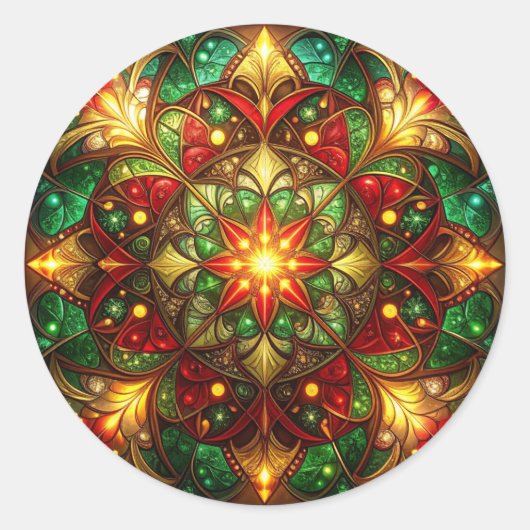 Decorative Red Green Holiday Sticker ラウンドシール (正面)