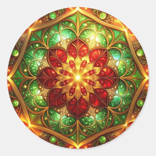 Decorative Red Green Holiday Sticker ラウンドシール (正面)