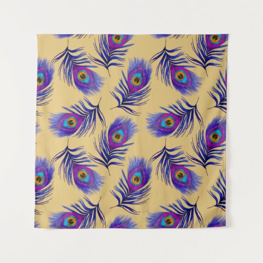 Decorative seamless pattern with beautiful peacock タペストリー (正面)