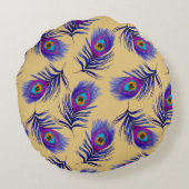 Decorative seamless pattern with beautiful peacock ラウンドクッション (裏面)
