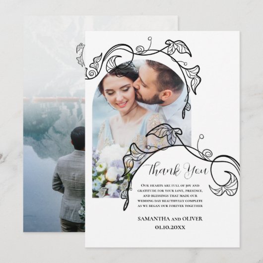 Decorative Simple Photo Wedding Thank You Card セーブザデート (正面/裏面)