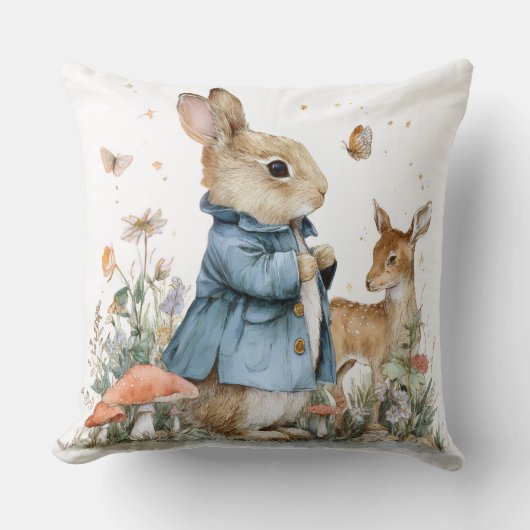Decorative Spring Rabbit Deer Flowers Throw Pillow クッション (正面)