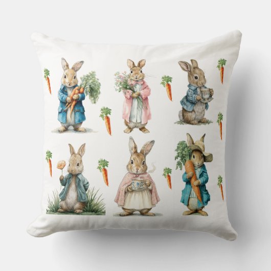 Decorative Spring Rabbit Flowers Throw Pillow クッション (正面)