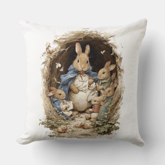 Decorative Spring Rabbit Flowers Throw Pillow クッション (正面)