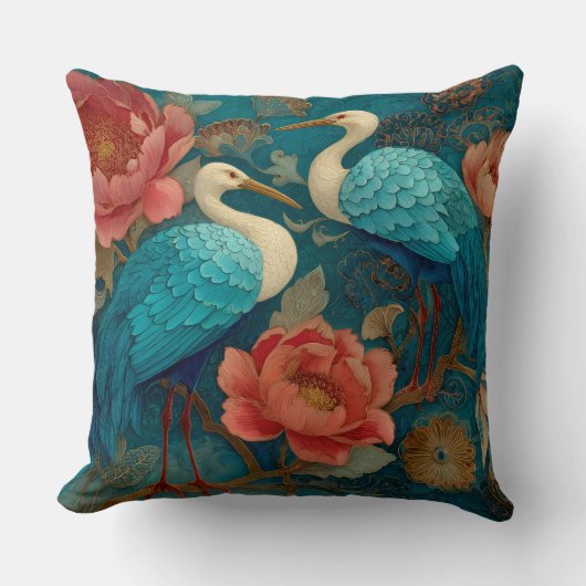 Decorative Swan Bird Flowers Throw Pillow クッション (正面)
