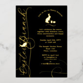 Decorative Swirls And Bunnies Easter Brunch 箔招待状 (正面)