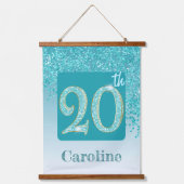 Decorative Teal Glitter 2 Photos 20th Birthday 吊り下げ型タペストリー (正面2)