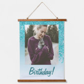 Decorative Teal Glitter 2 Photos 21st Birthday 吊り下げ型タペストリー (正面3)