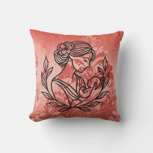 Decorative Throw Pillow – Mother and Child Floral  クッション (正面)