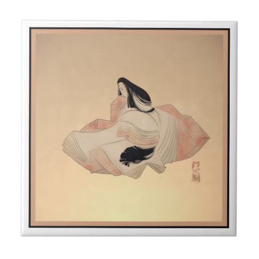 Decorative Tile with Ancient Japanese Print タイル (正面)