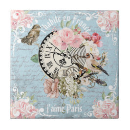 Decorative trendy vintage French lettters Floral タイル