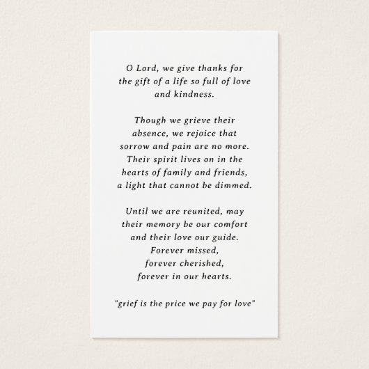 Decorative Typography Photo Sympathy Prayer Card (裏面)